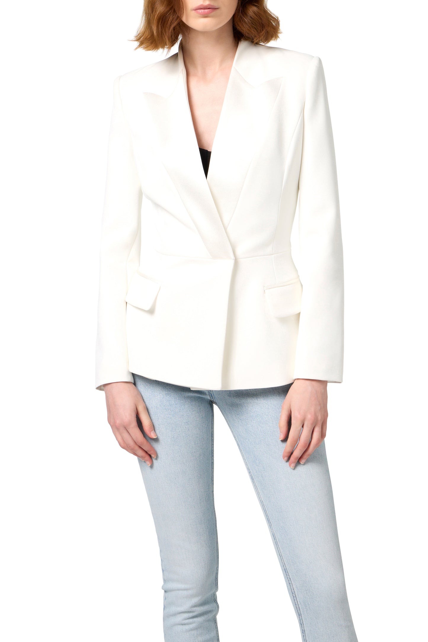 Crêpe double-breasted jacket with satin lapels