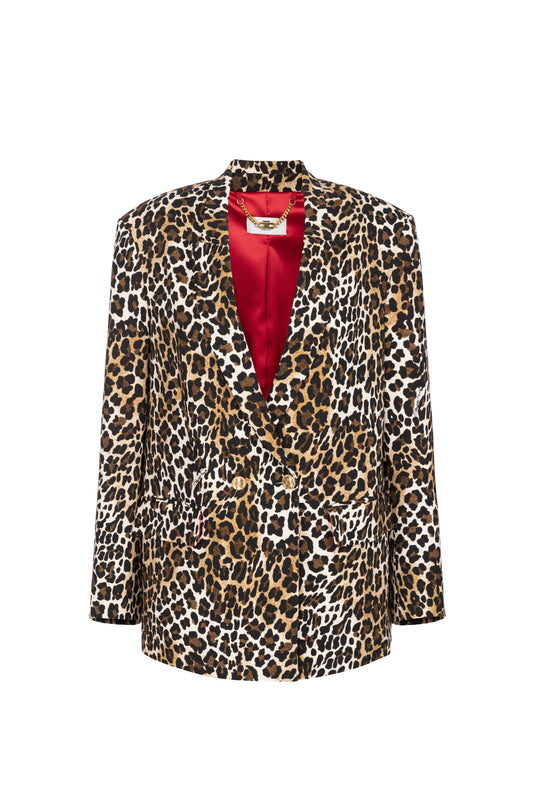 Double-breasted animalier crêpe jacket