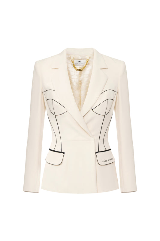 Jacket in crêpe fabric with contrasting piping