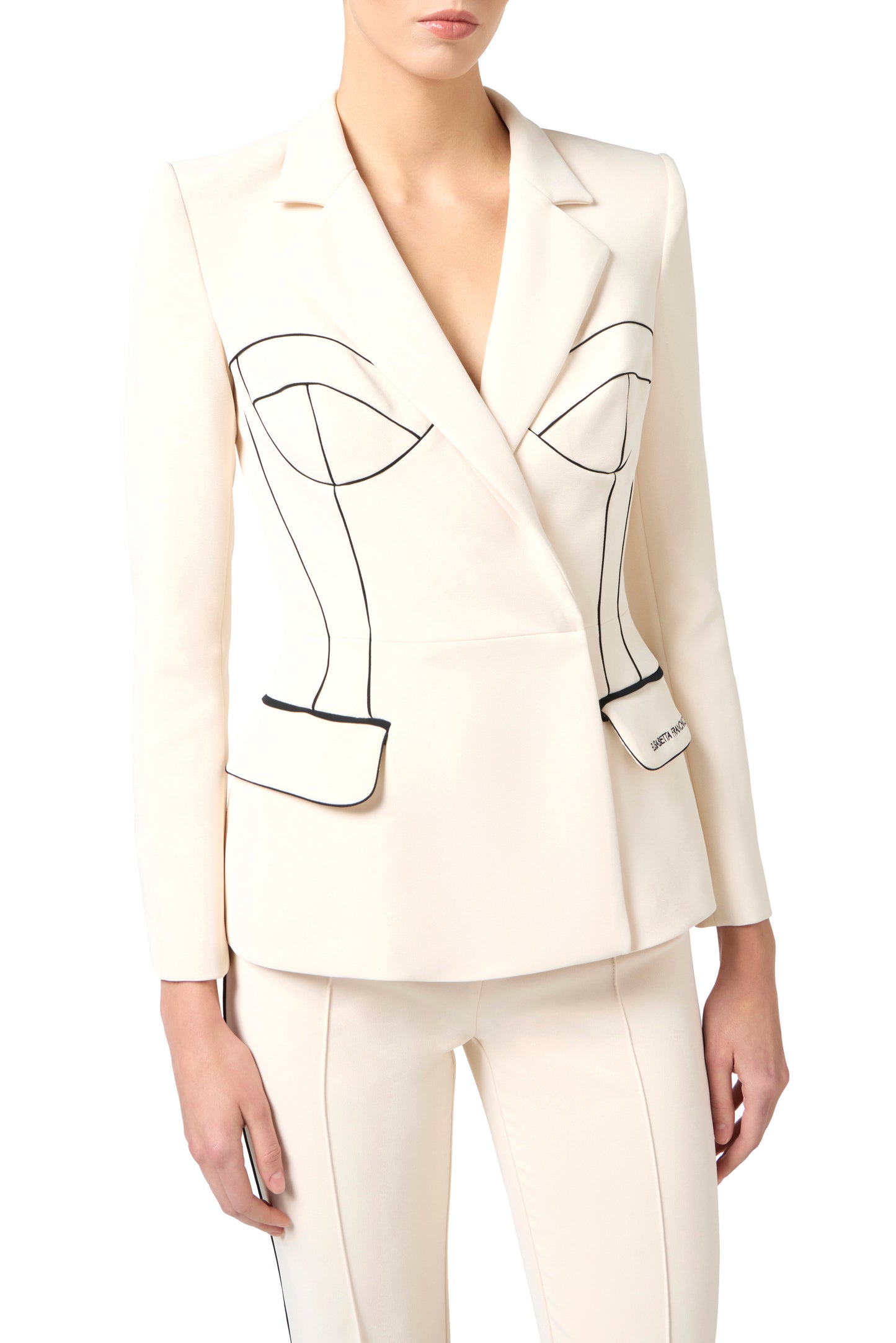 Jacket in crêpe fabric with contrasting piping