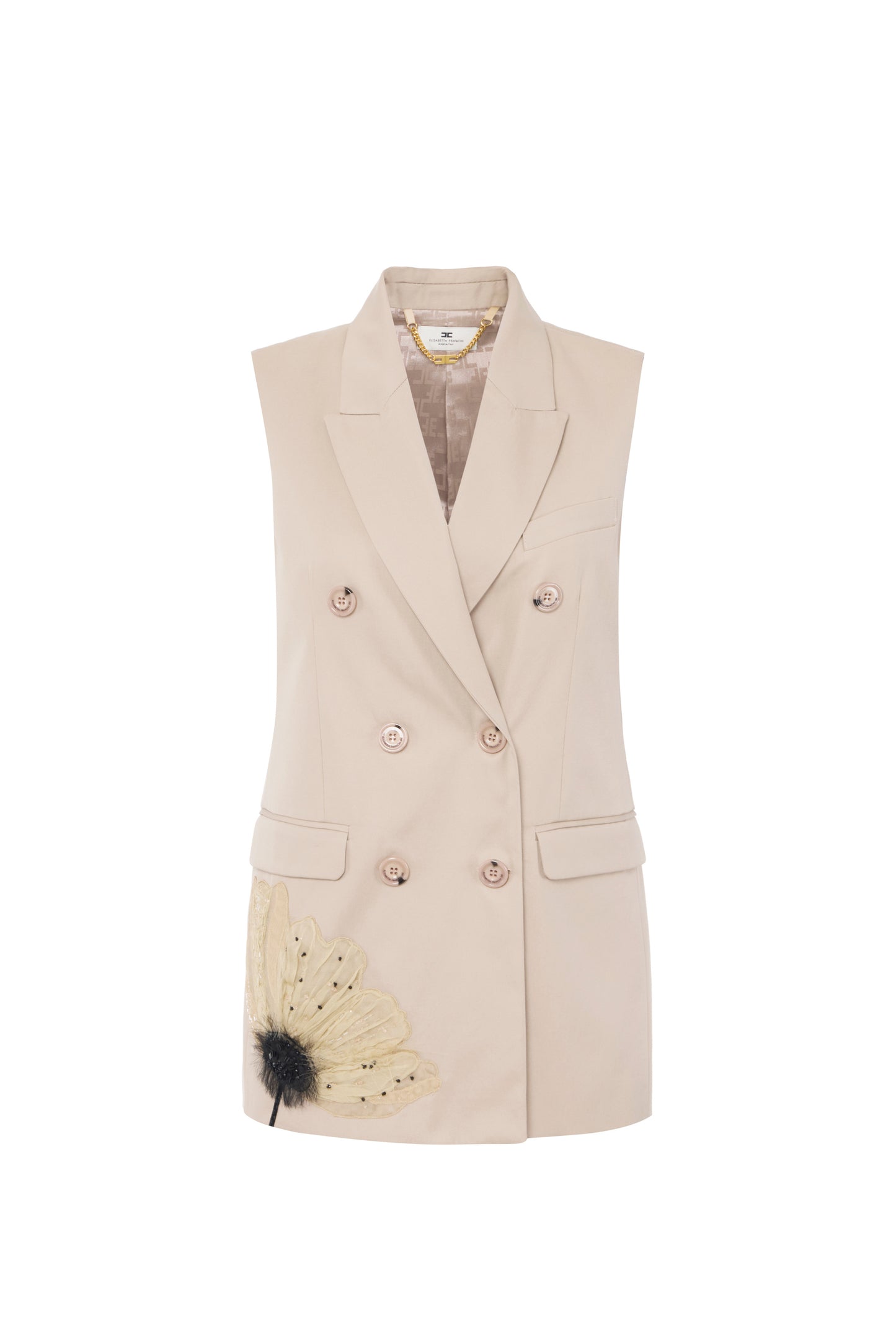 Cotton gabardine waistcoat with embroidered flower