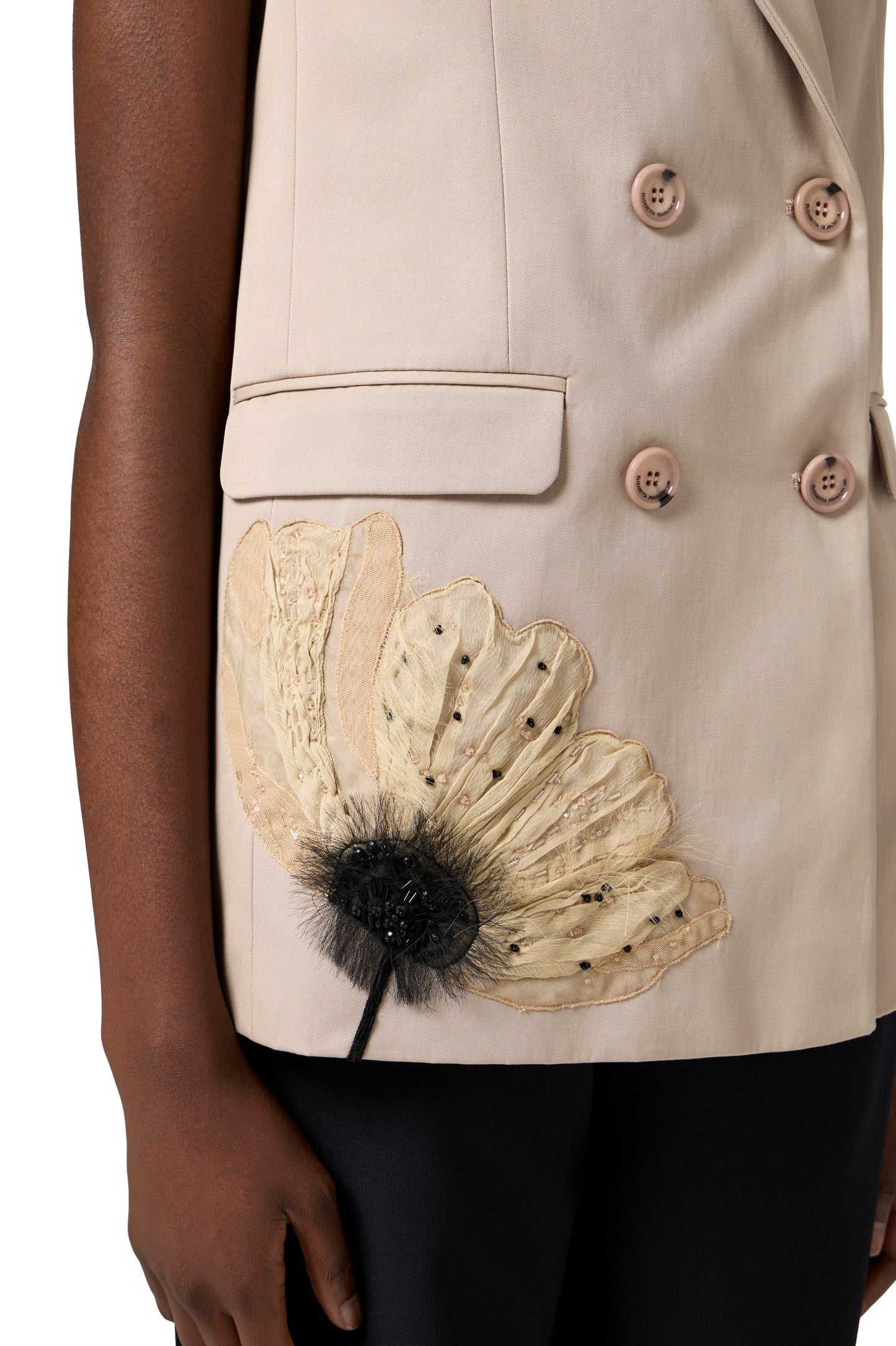 Cotton gabardine waistcoat with embroidered flower