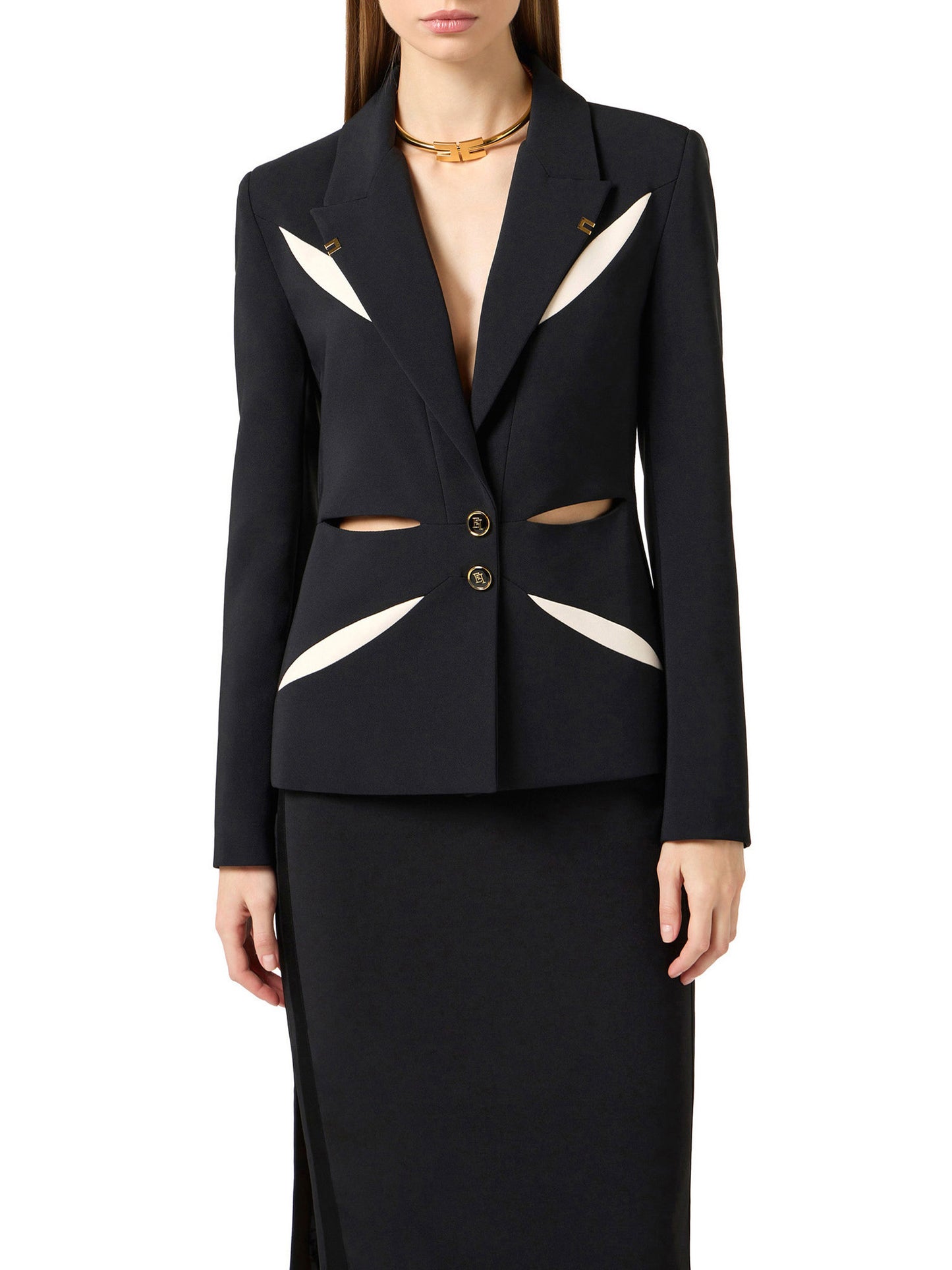 Jacket in lightweight crêpe fabric with two-colour cut-outs