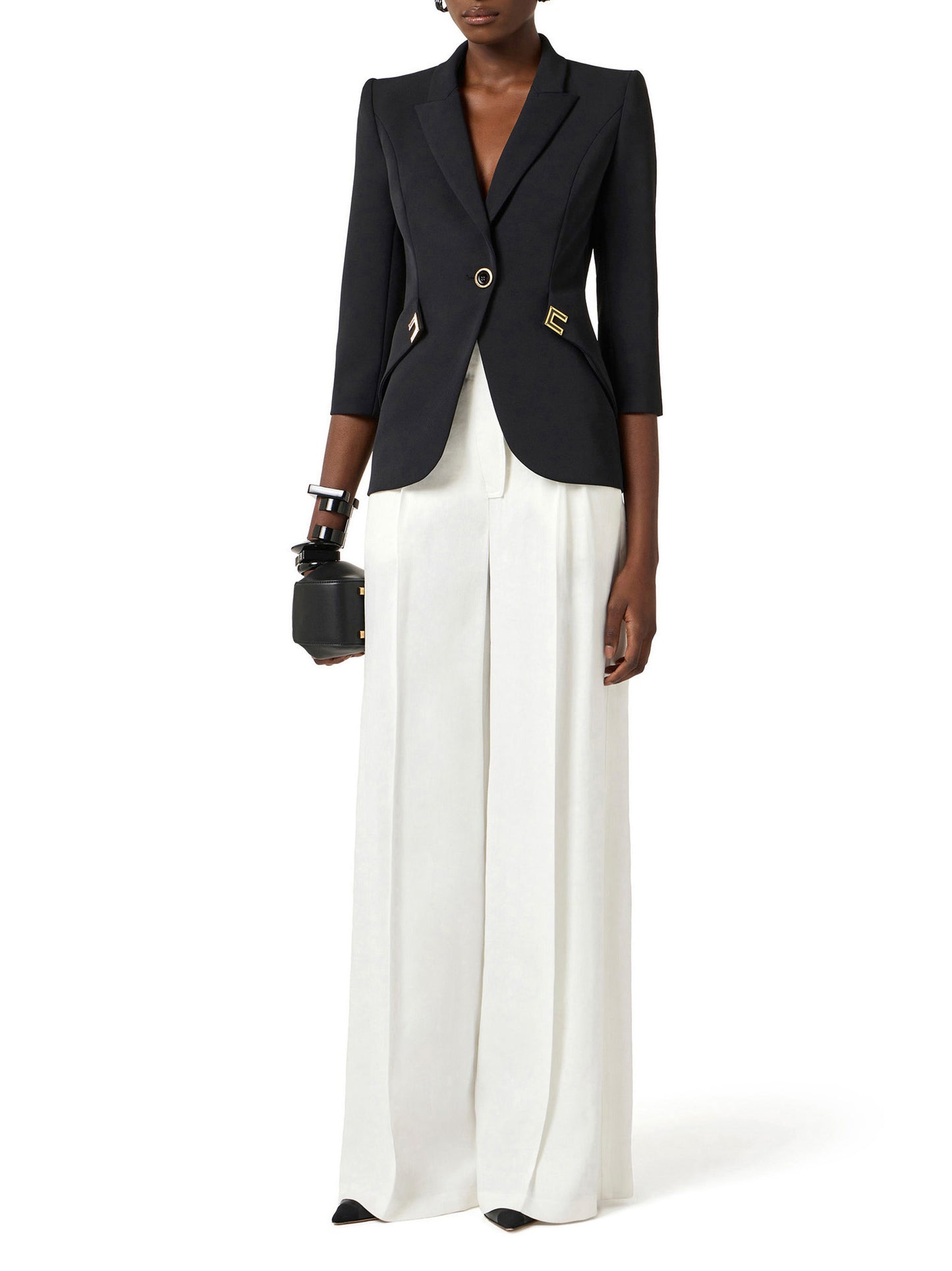 Jacket in double layer stretch crêpe fabric with logo details