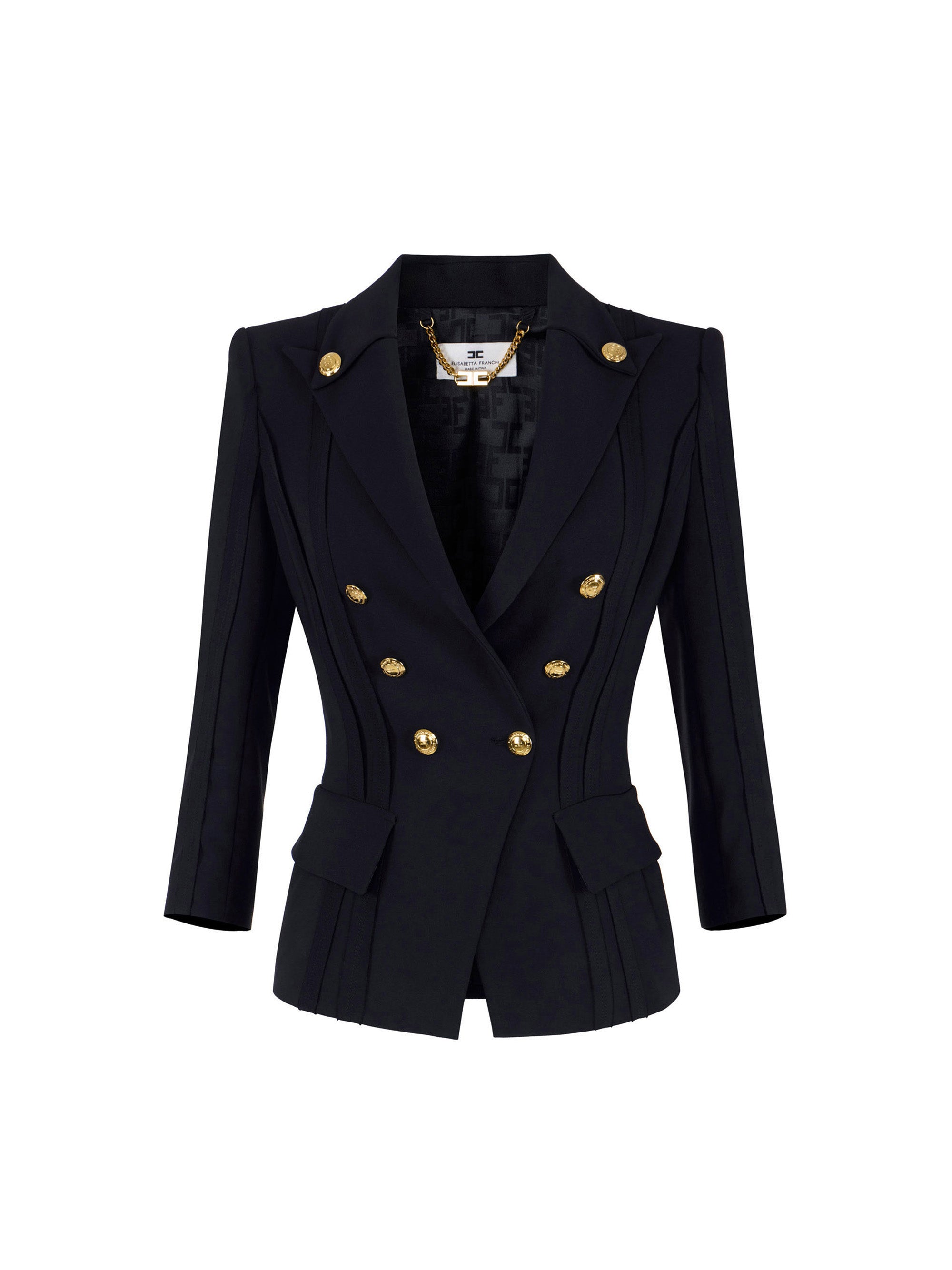 Jacket in double layer stretch crêpe fabric with raw-edge trims