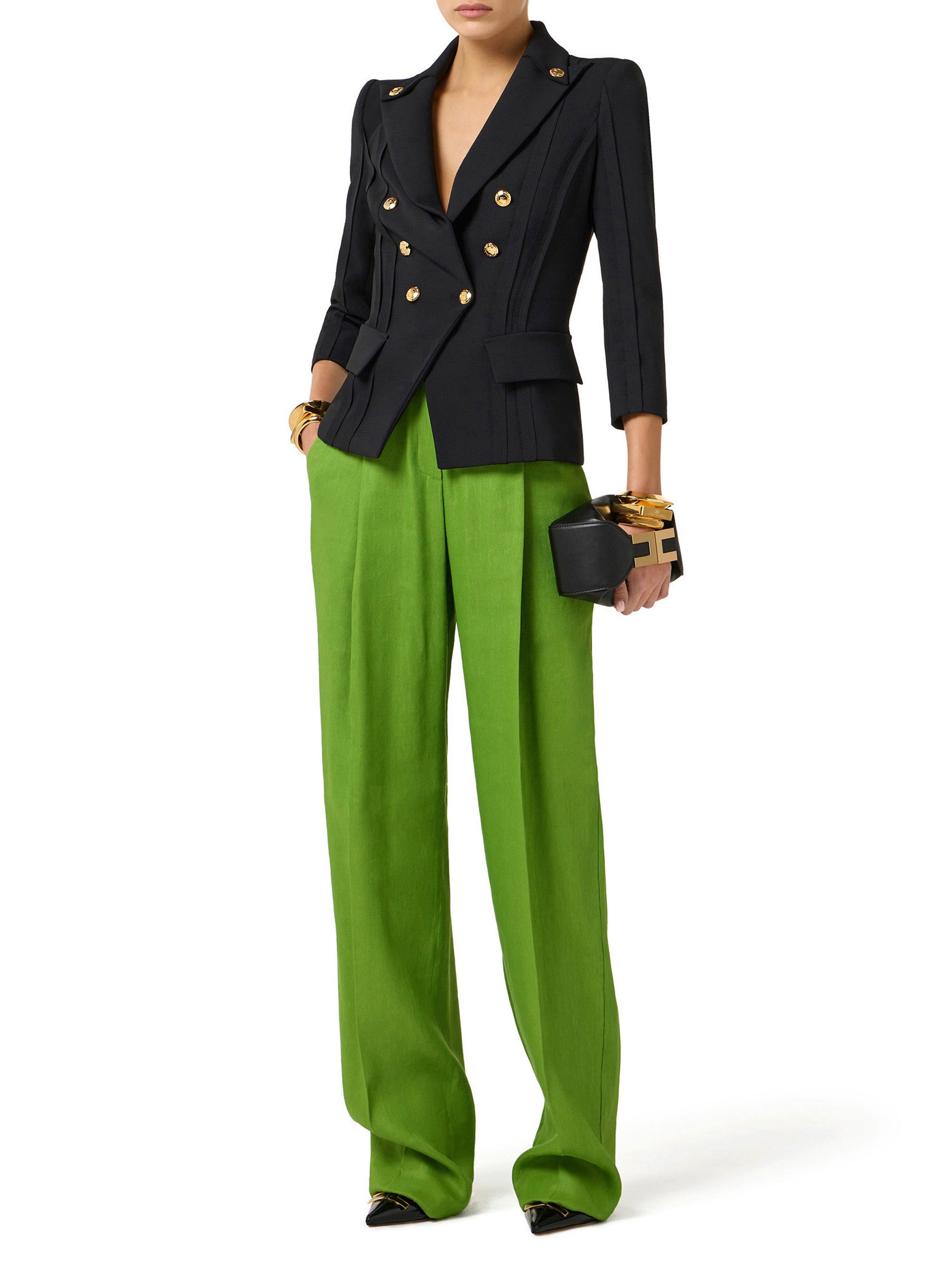 Jacket in double layer stretch crêpe fabric with raw-edge trims