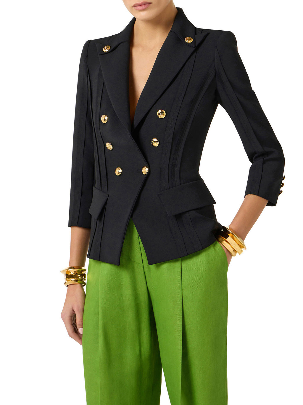 Jacket in double layer stretch crêpe fabric with raw-edge trims