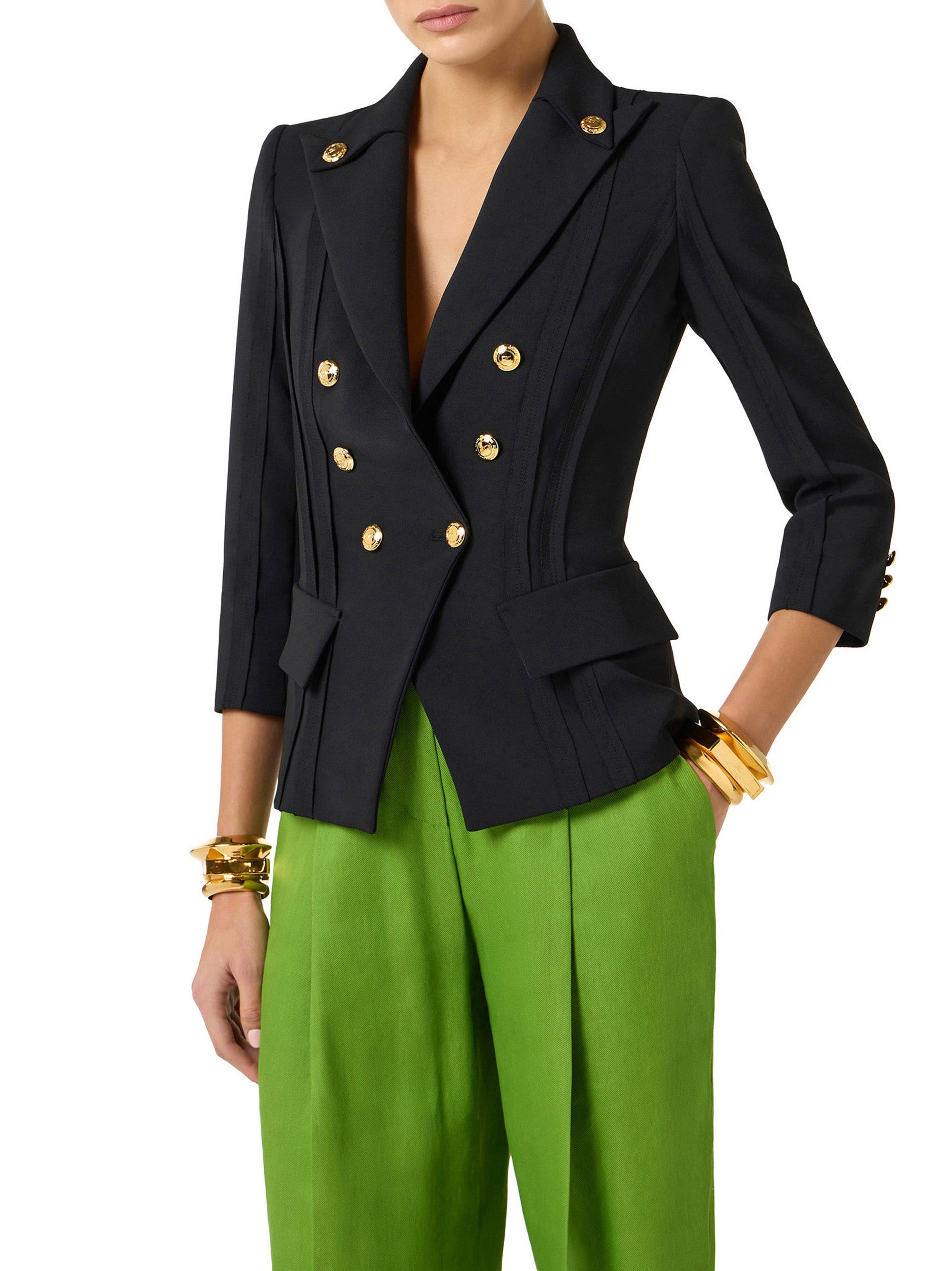 Jacket in double layer stretch crêpe fabric with raw-edge trims