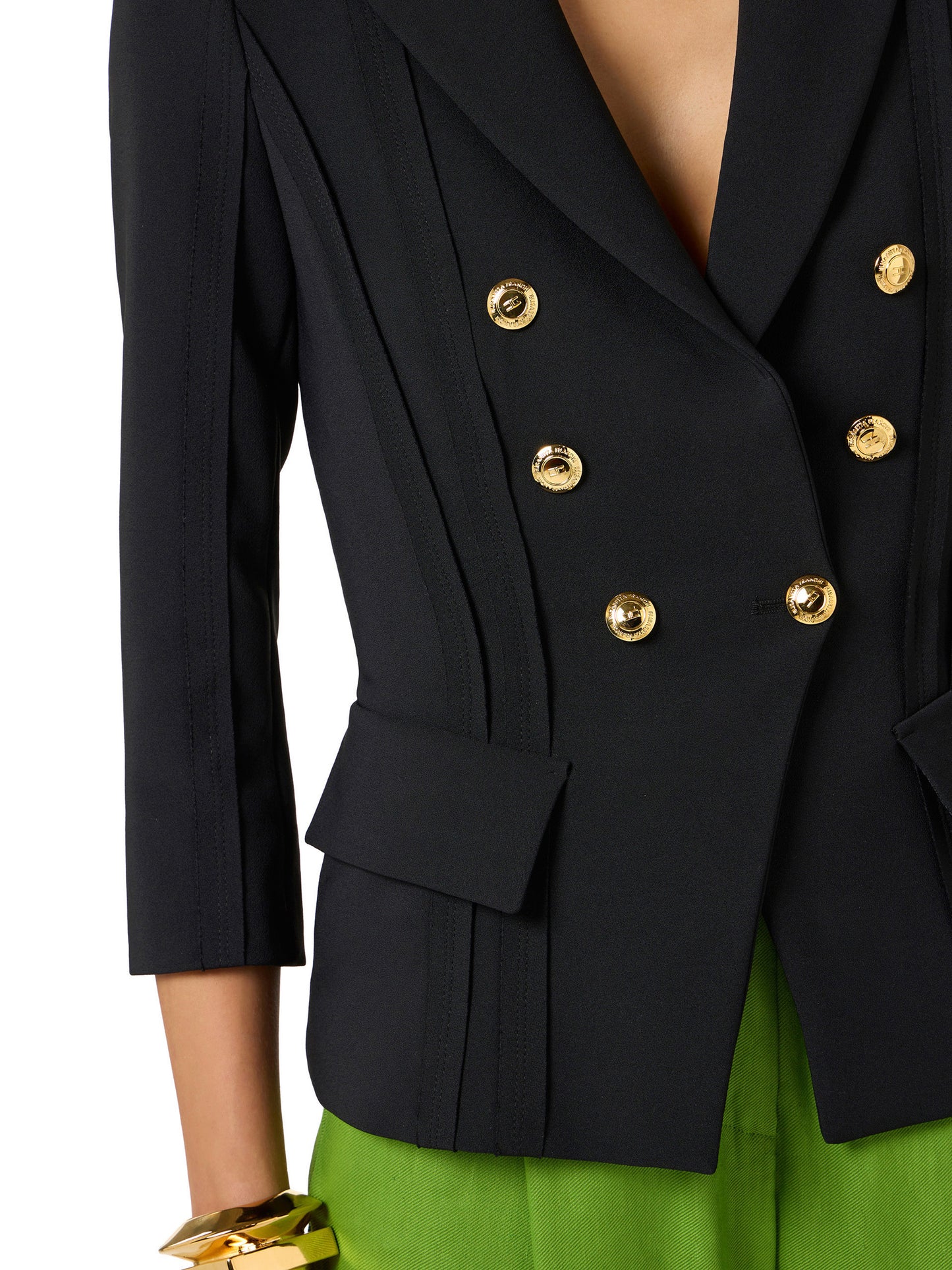 Jacket in double layer stretch crêpe fabric with raw-edge trims