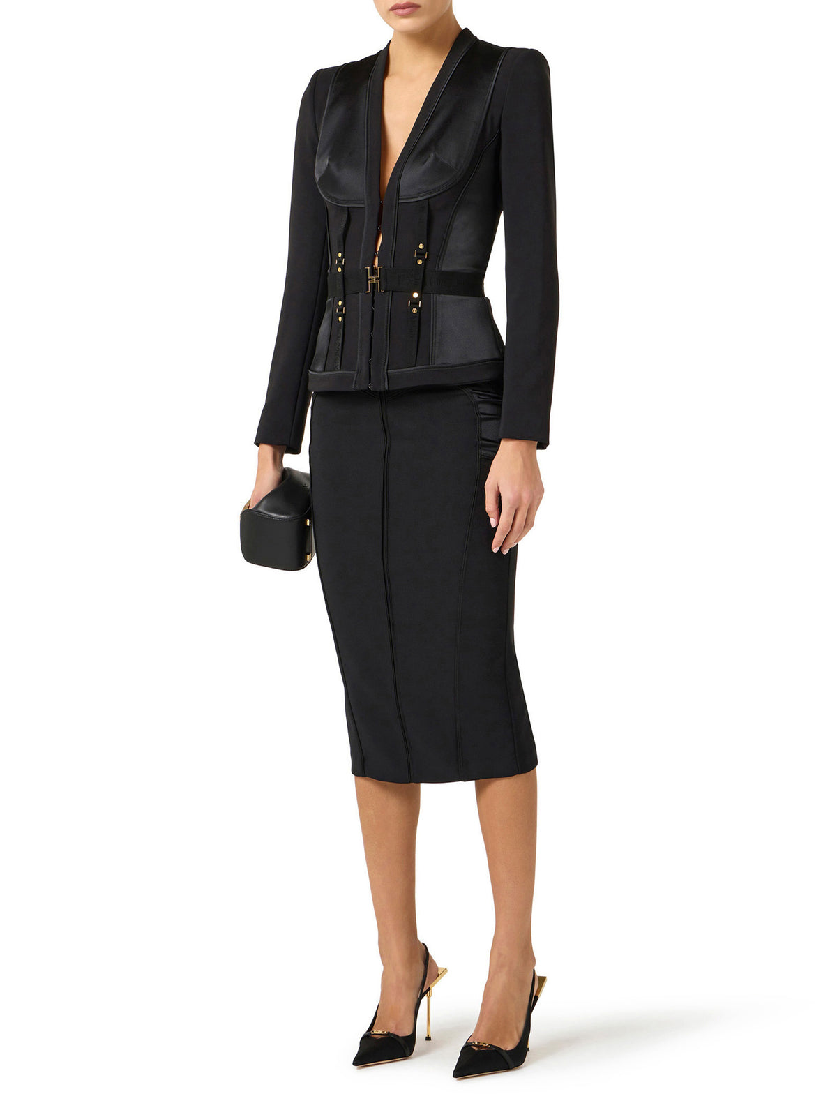 Bustier jacket in lightweight crêpe and satin fabrics