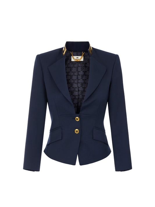 Jacket in gabardine fabric with jewel collar