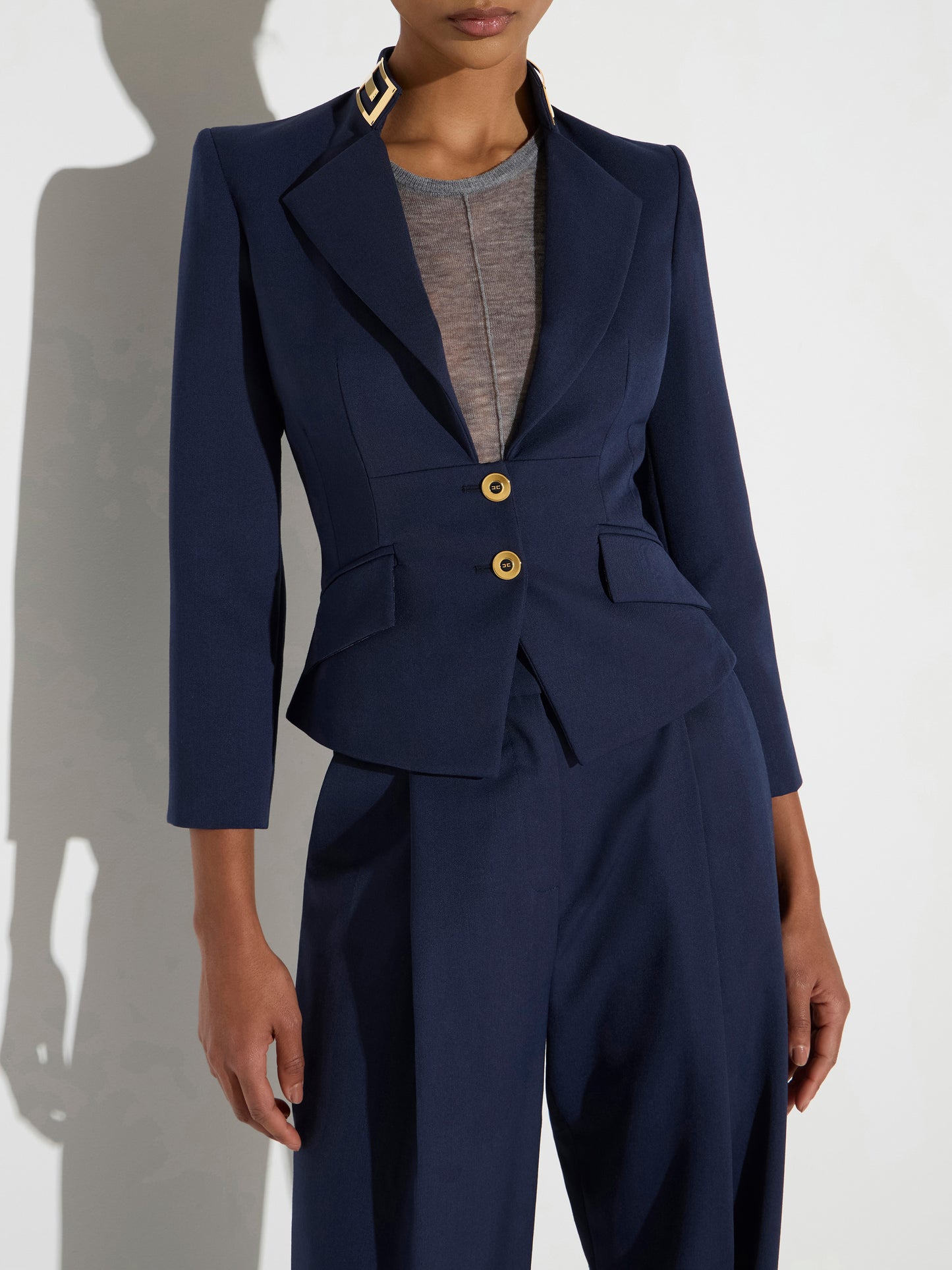 Jacket in gabardine fabric with jewel collar