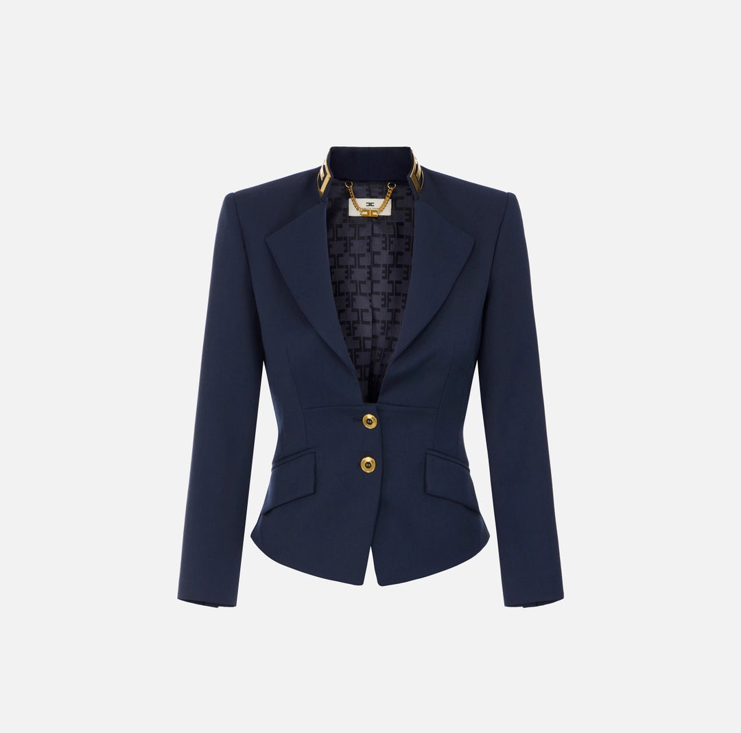 Jacket in gabardine fabric with jewel collar
