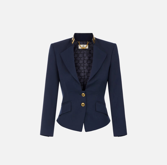 Jacket in gabardine fabric with jewel collar