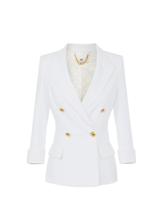 Jacket in double layer stretch crêpe fabric in Avorio – luxury fashion at Meranesy