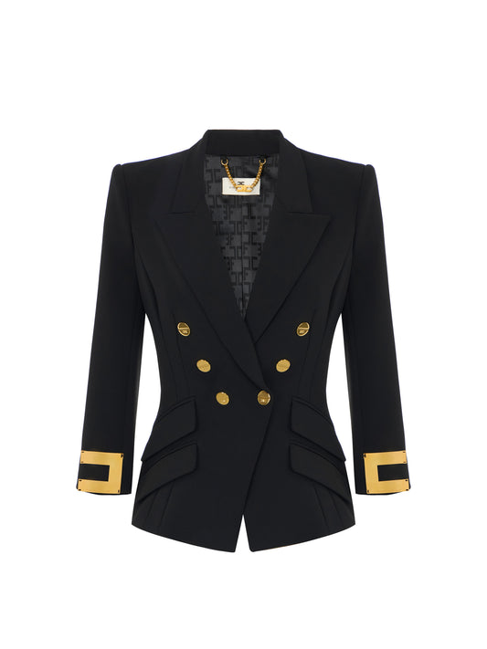 Jacket in double layer stretch crêpe fabric with jewel logo