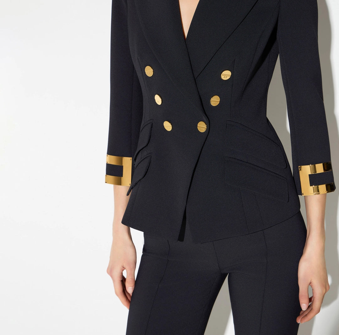Jacket in double layer stretch crêpe fabric with jewel logo