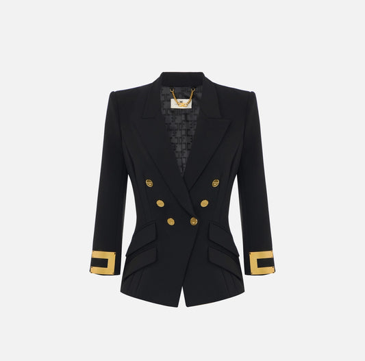 Jacket in double layer stretch crêpe fabric with jewel logo
