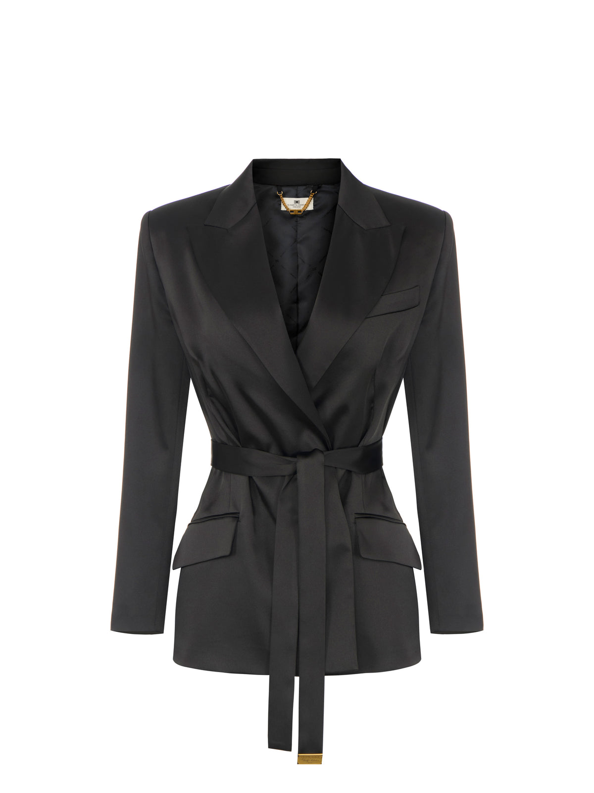 Stretch satin jacket with belt