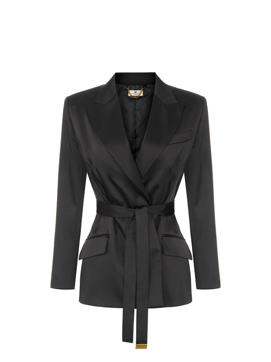 Stretch satin jacket with belt