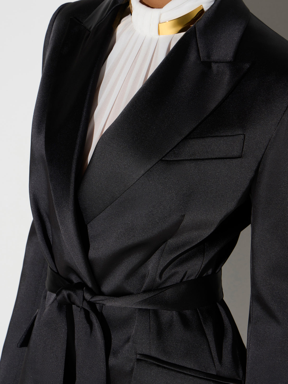 Stretch satin jacket with belt
