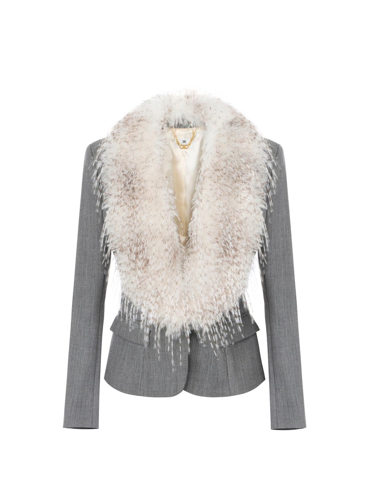 Wool jacket with fur-effect collar