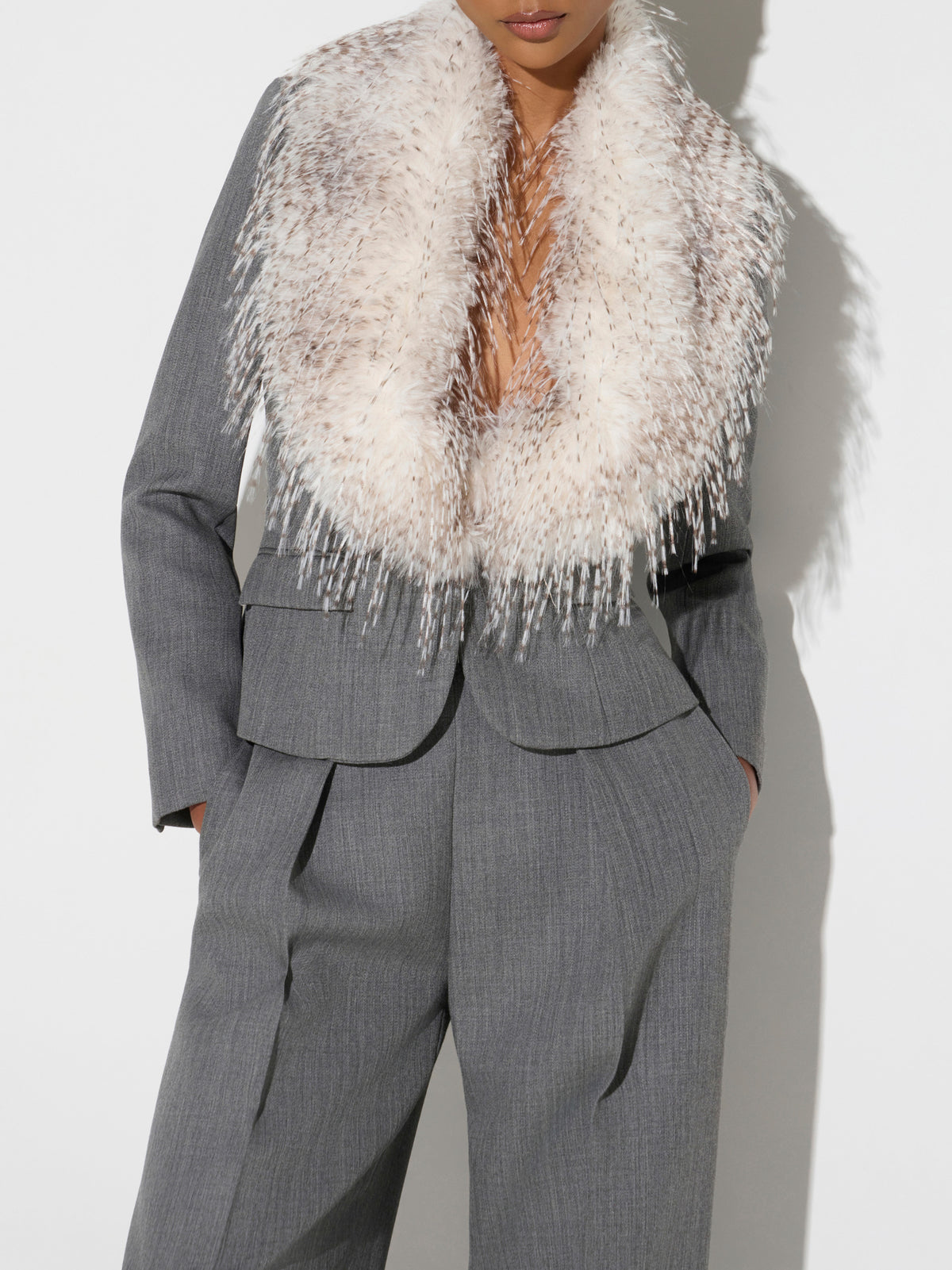 Wool jacket with fur-effect collar