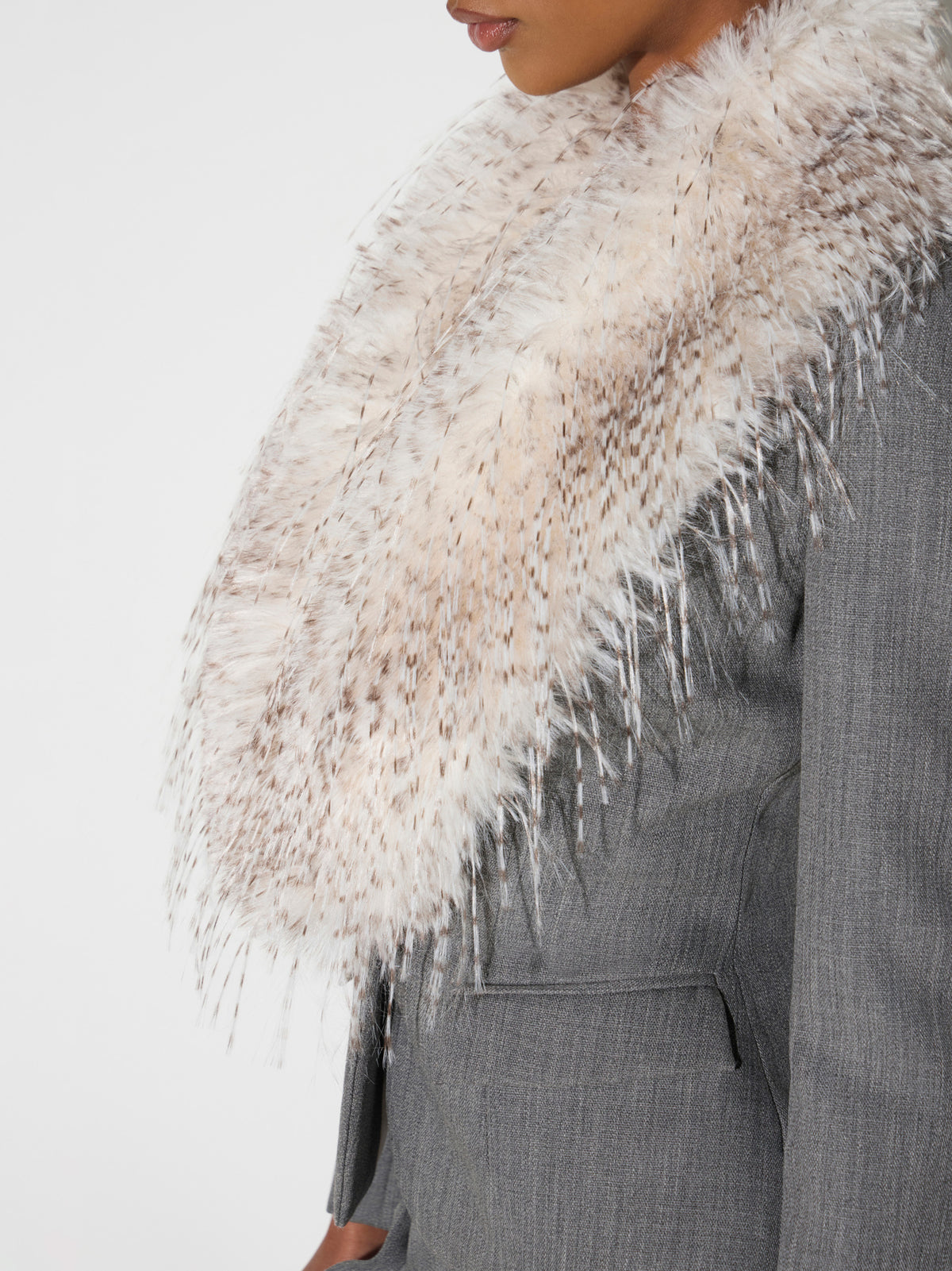 Wool jacket with fur-effect collar