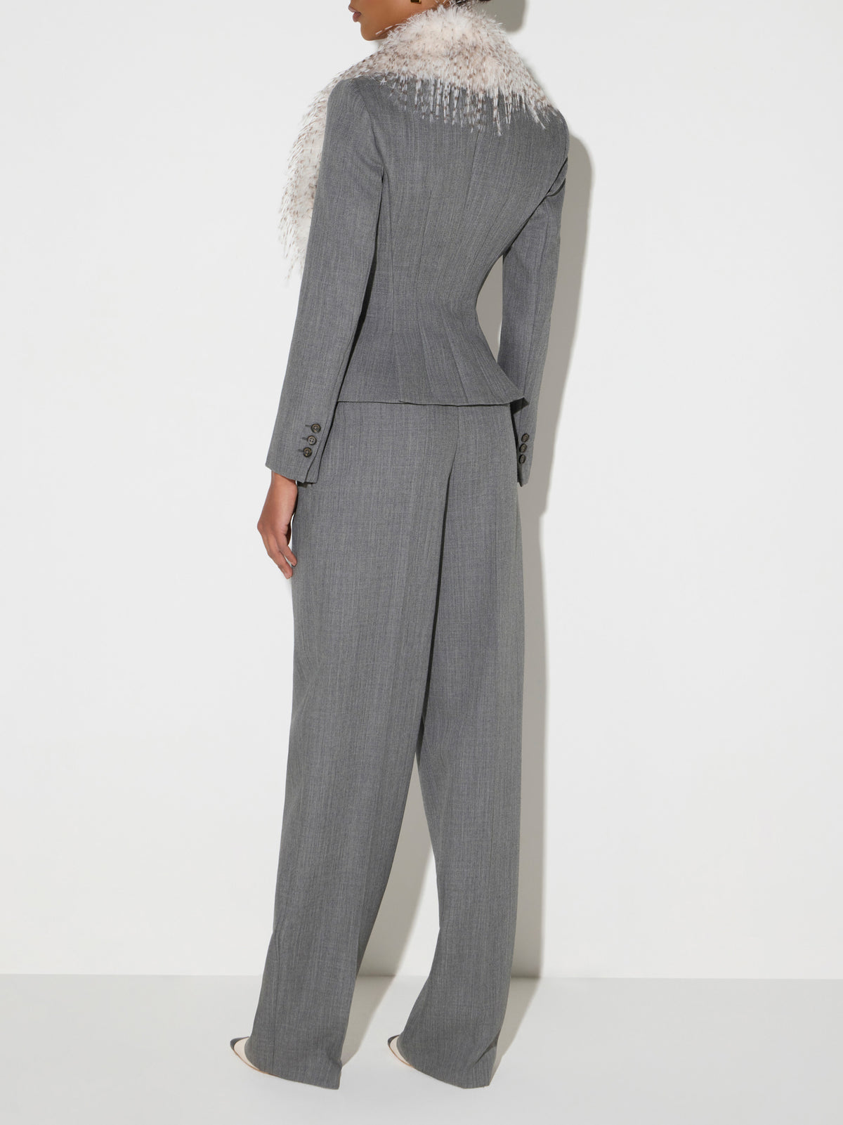 Wool jacket with fur-effect collar