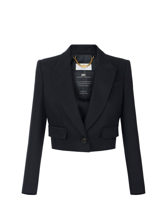 Wool cropped jacket in Nero – luxury fashion at Meranesy