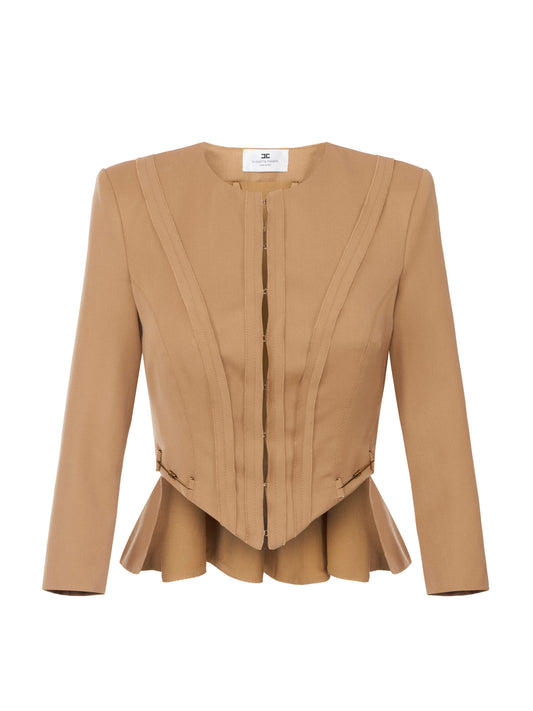 Jacket in gabardine fabric with jewel horsebits in Sigaro – luxury fashion at Meranesy