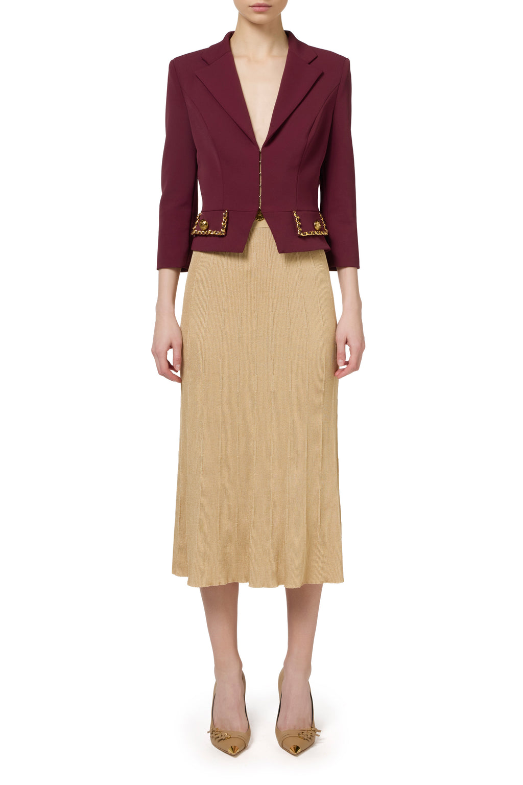 Cropped stretch crêpe jacket with chain | LAST PIECE: 44