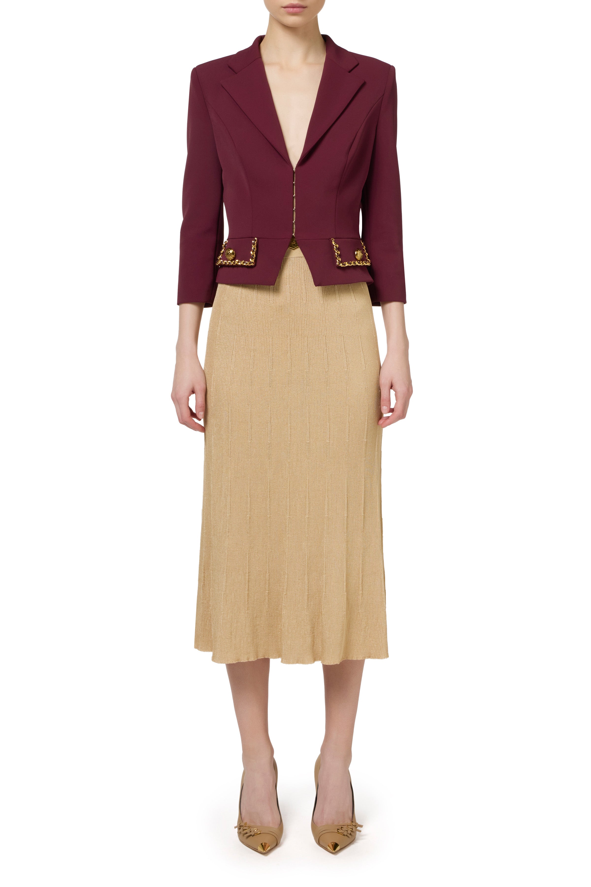 Cropped stretch crêpe jacket with chain | LAST PIECE: 44