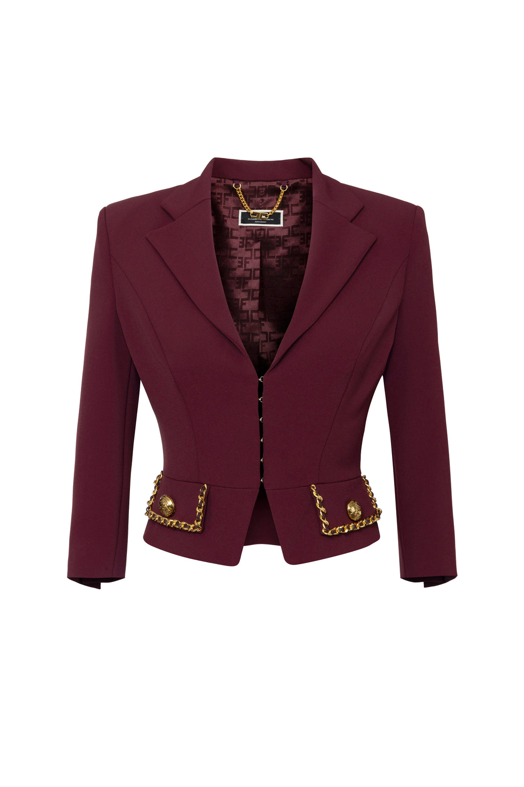 Cropped stretch crêpe jacket with chain | LAST PIECE: 44