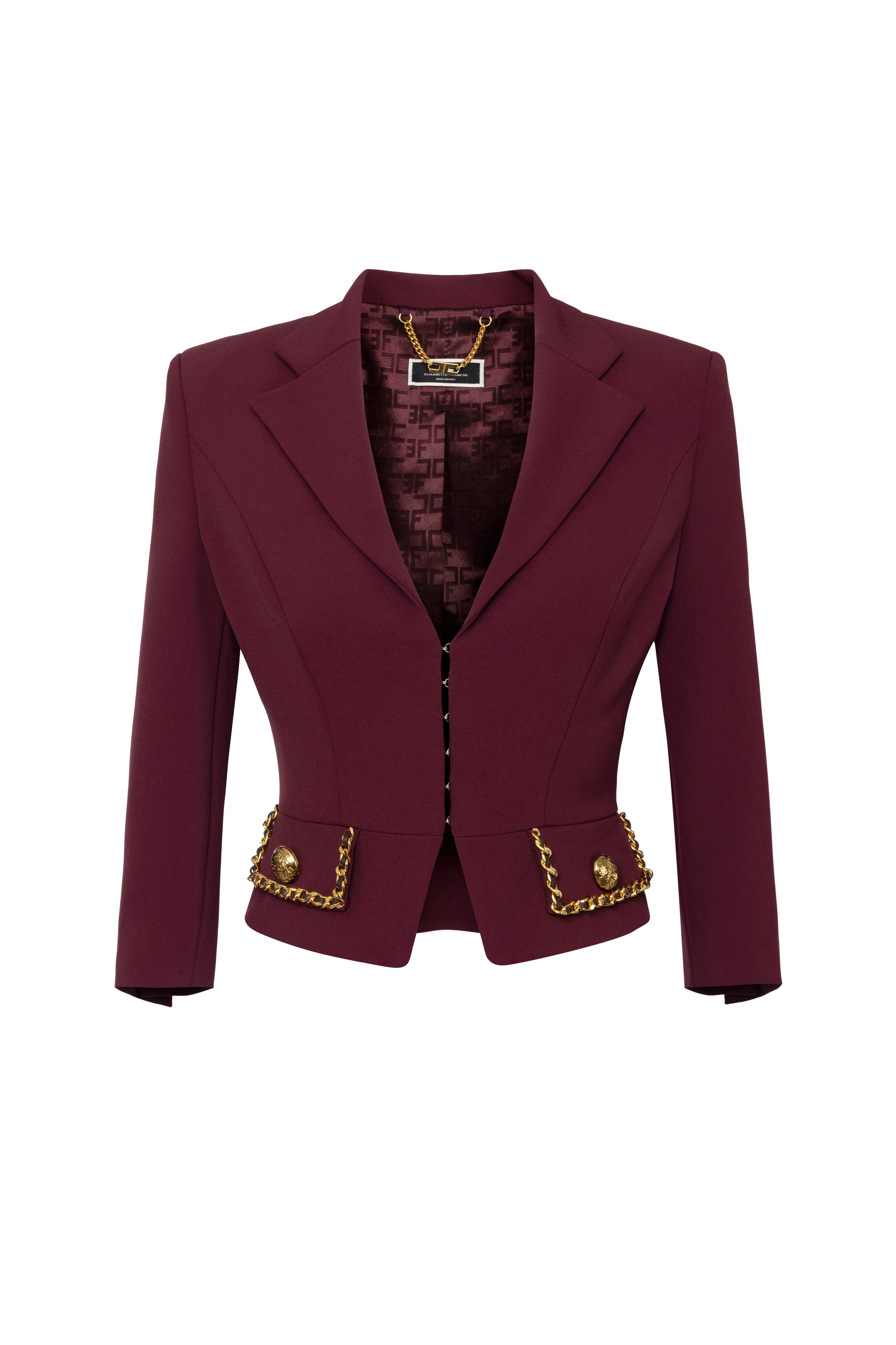 Cropped stretch crêpe jacket with chain | LAST PIECE: 44