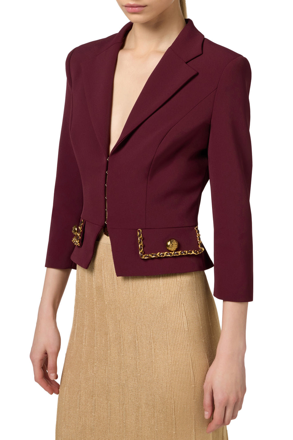 Cropped stretch crêpe jacket with chain | LAST PIECE: 44