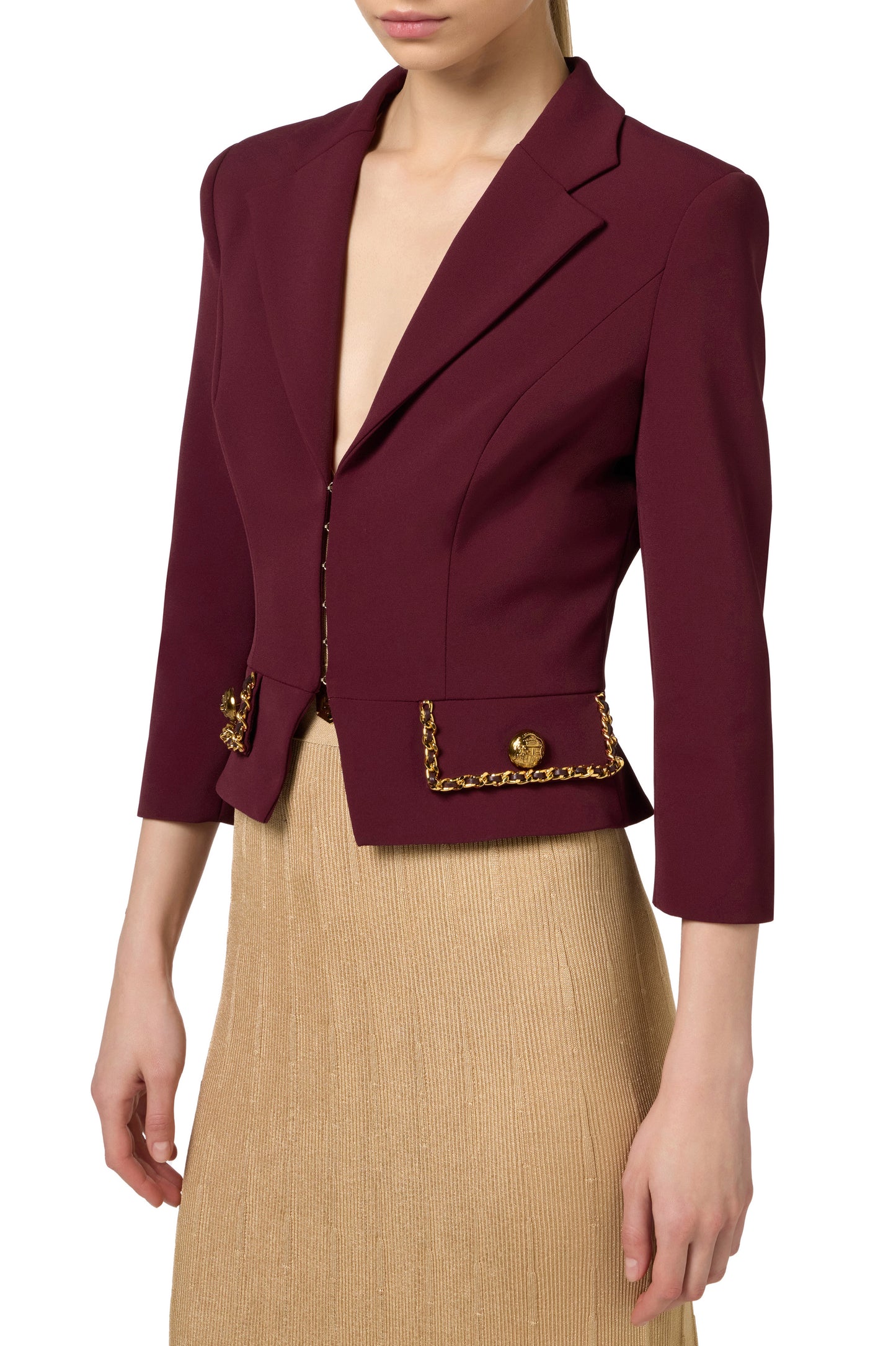 Cropped stretch crêpe jacket with chain