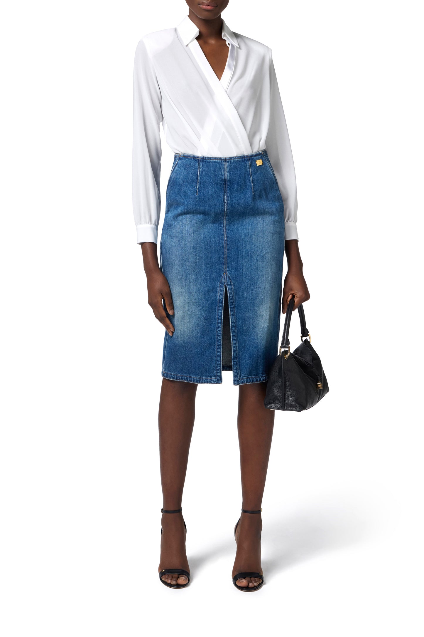 Denim skirt with slit