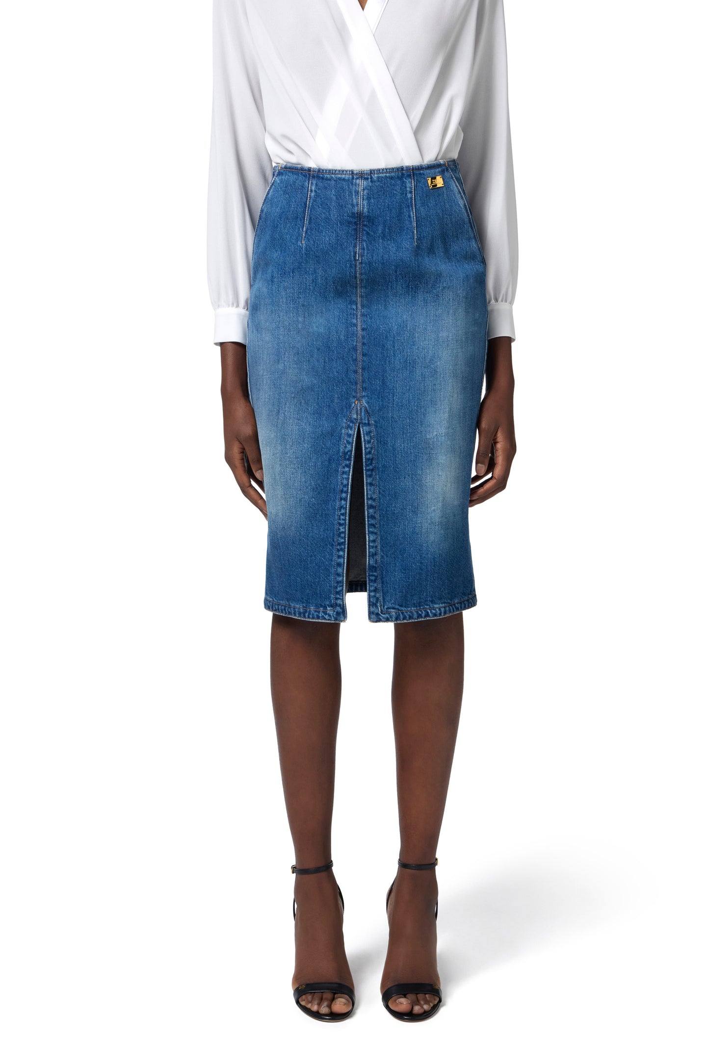 Denim skirt with slit