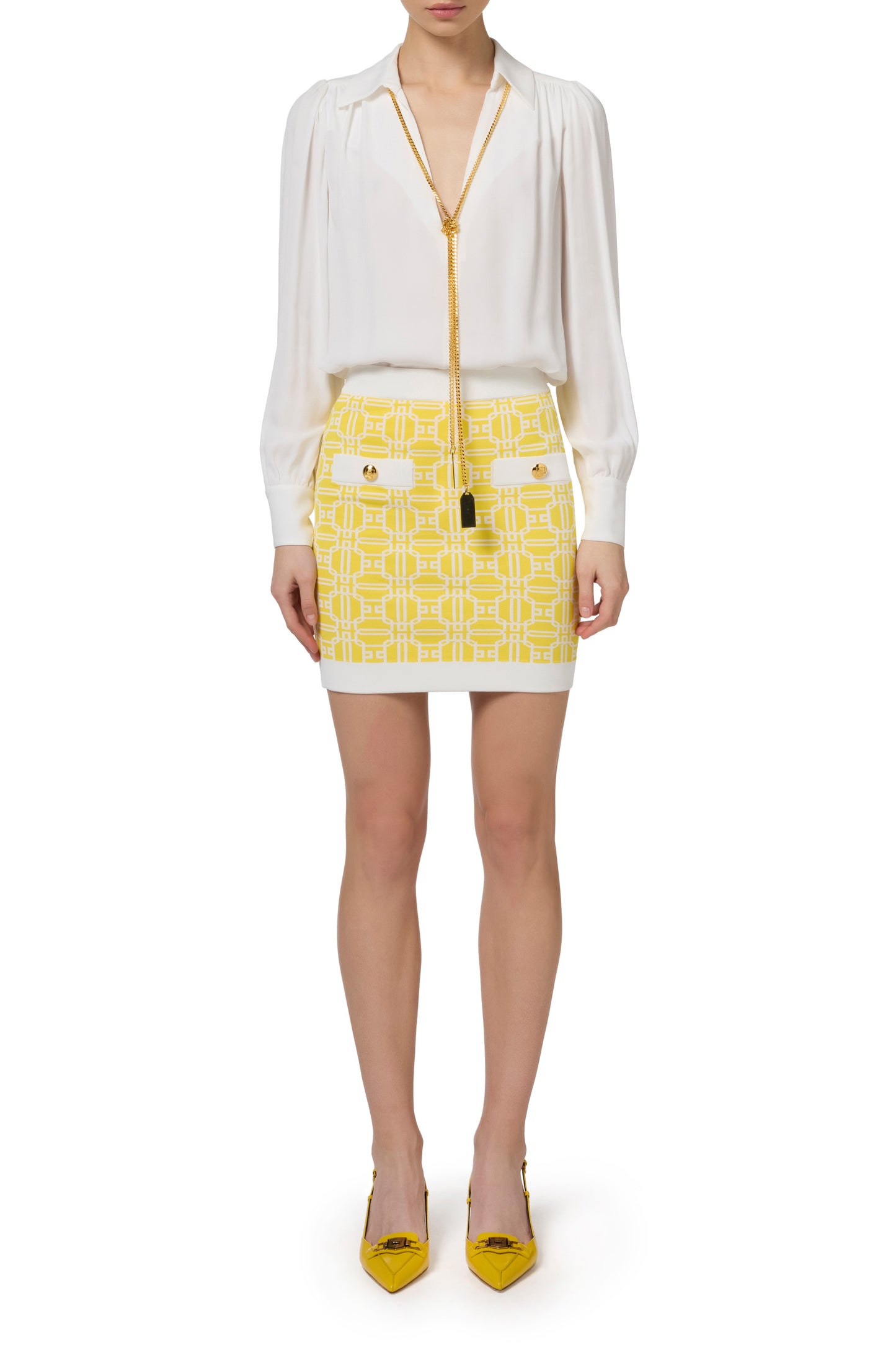 Jacquard viscose logo miniskirt