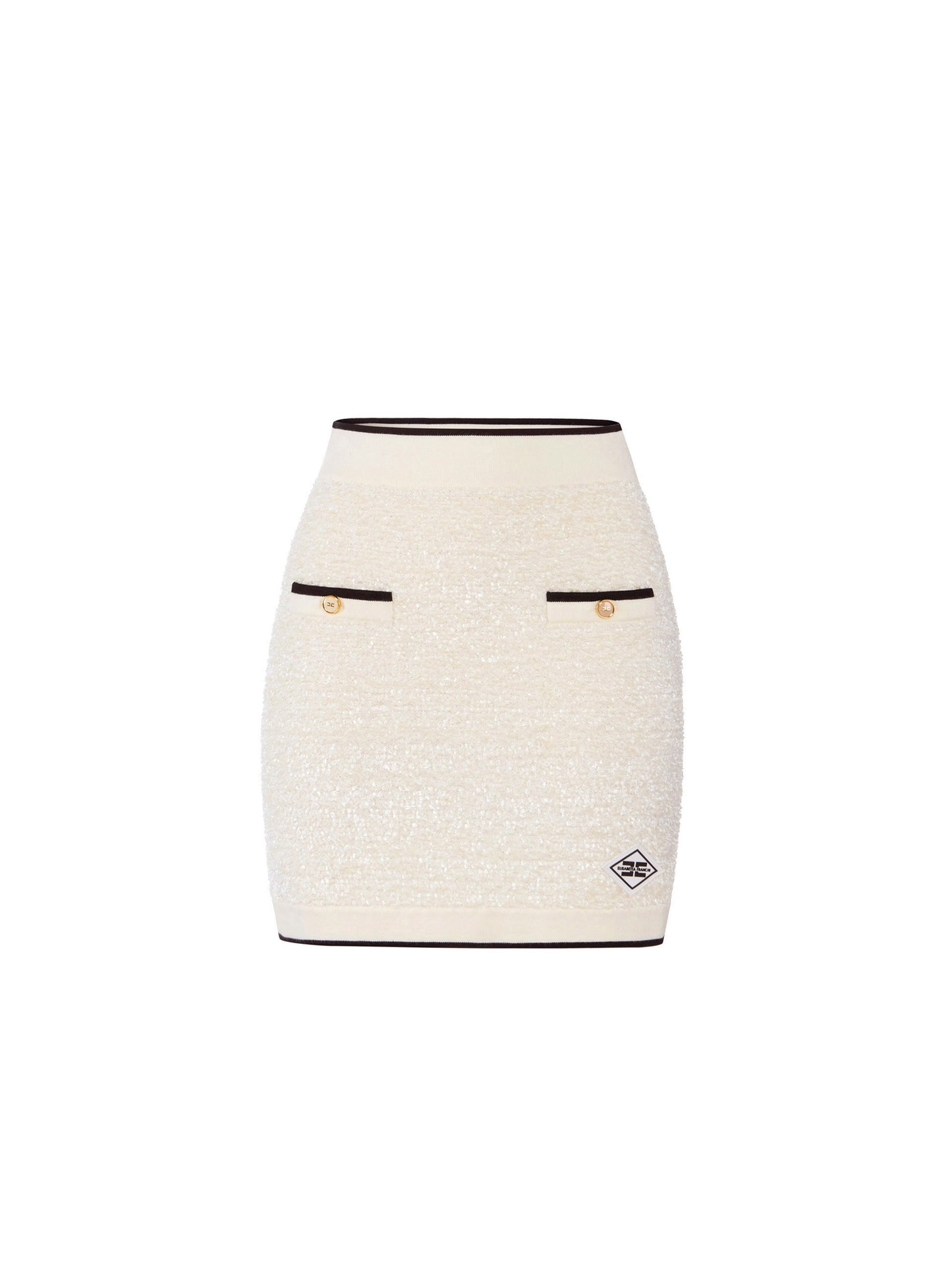 Miniskirt in bouclé chenille fabric with contrasting details