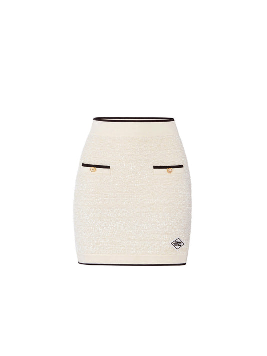 Miniskirt in bouclé chenille fabric with contrasting details