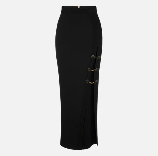 Shiny viscose long skirt with cufflink buttons