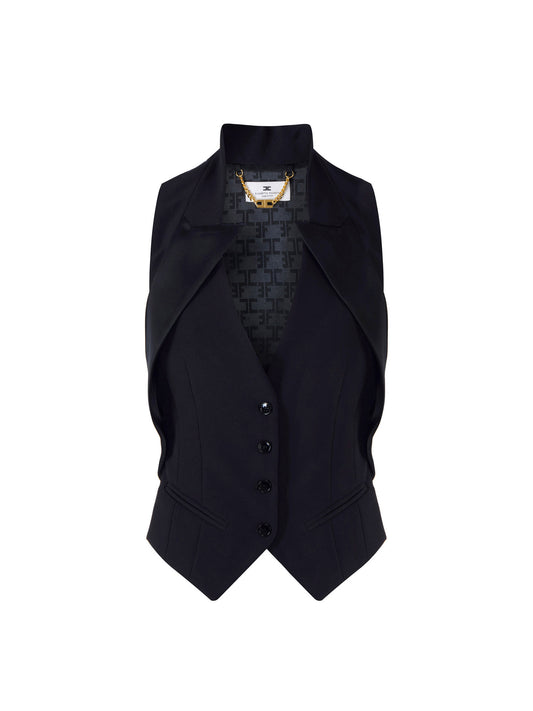 Waistcoat in lightweight crêpe fabric with satin lapels
