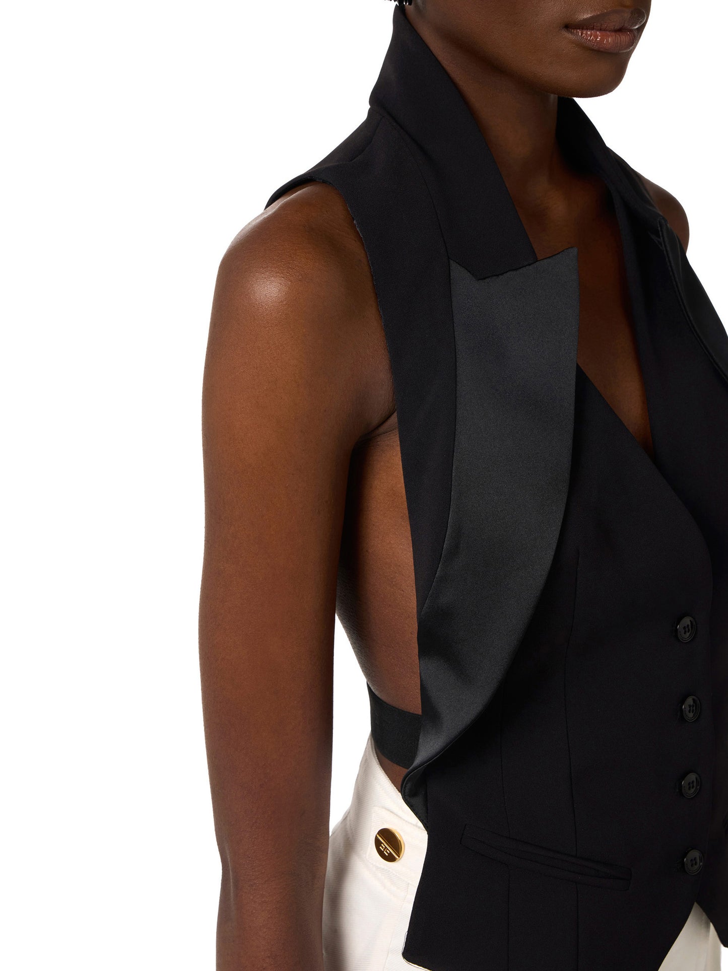 Waistcoat in lightweight crêpe fabric with satin lapels