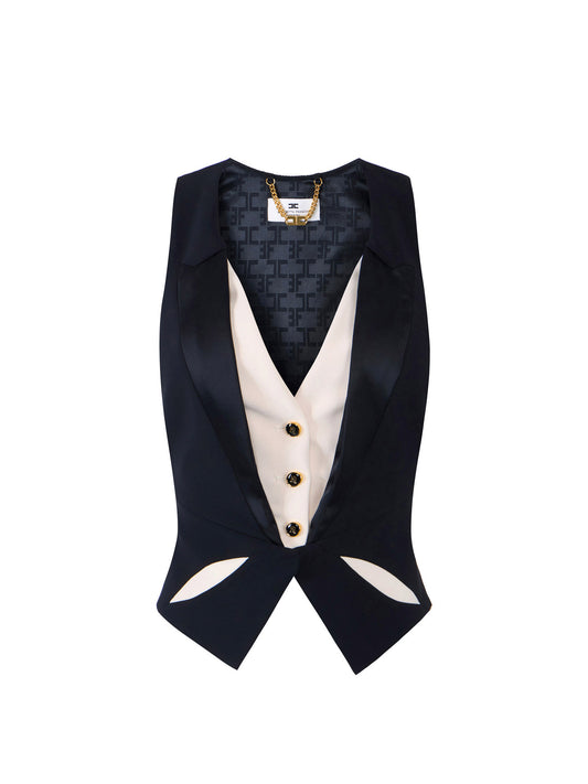 Waistcoat in lightweight crêpe fabric with two-colour cut-outs