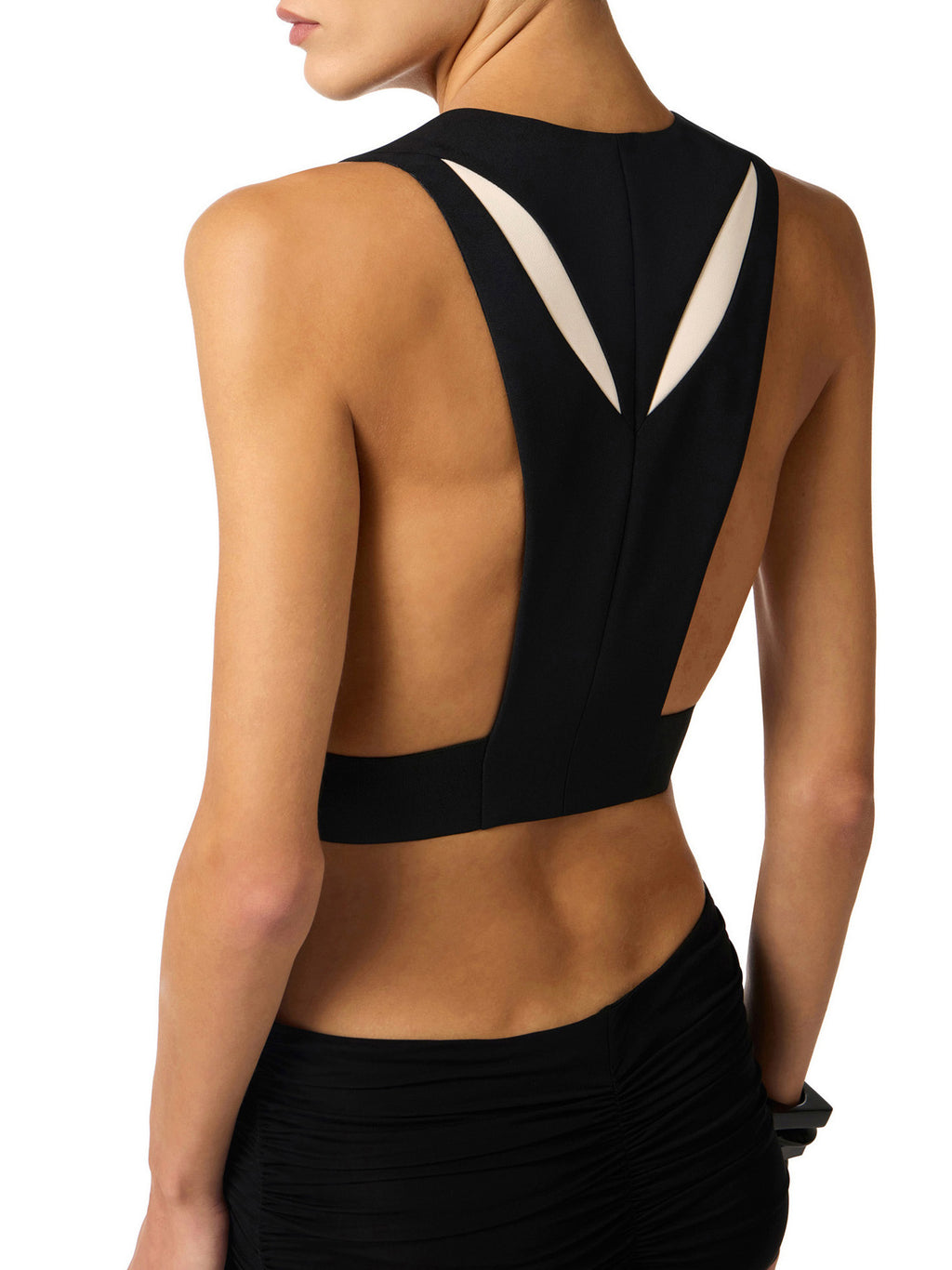 Waistcoat in lightweight crêpe fabric with two-colour cut-outs