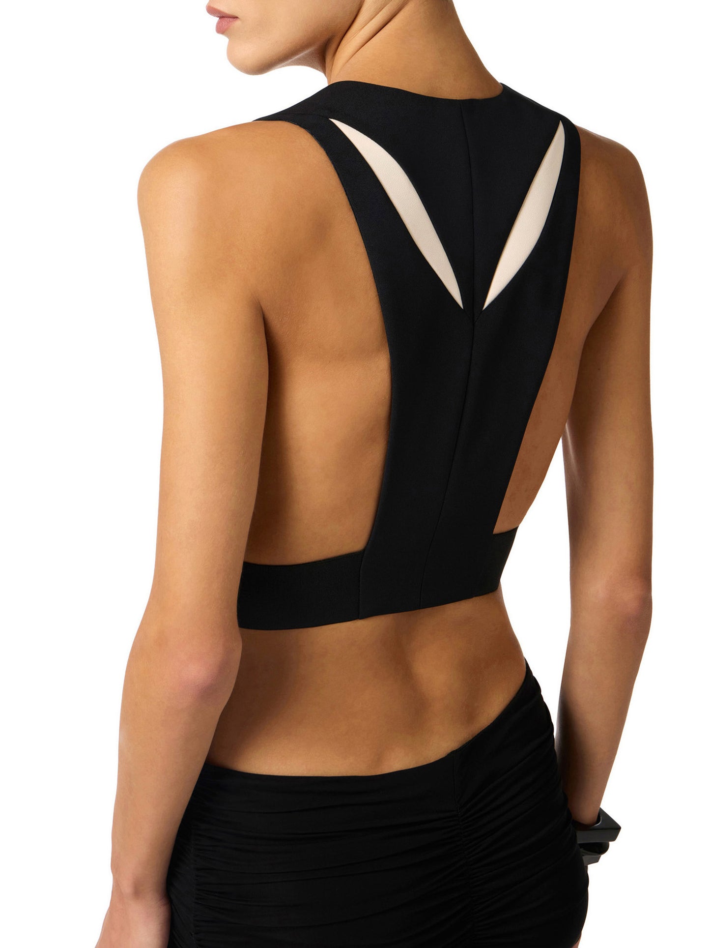 Waistcoat in lightweight crêpe fabric with two-colour cut-outs