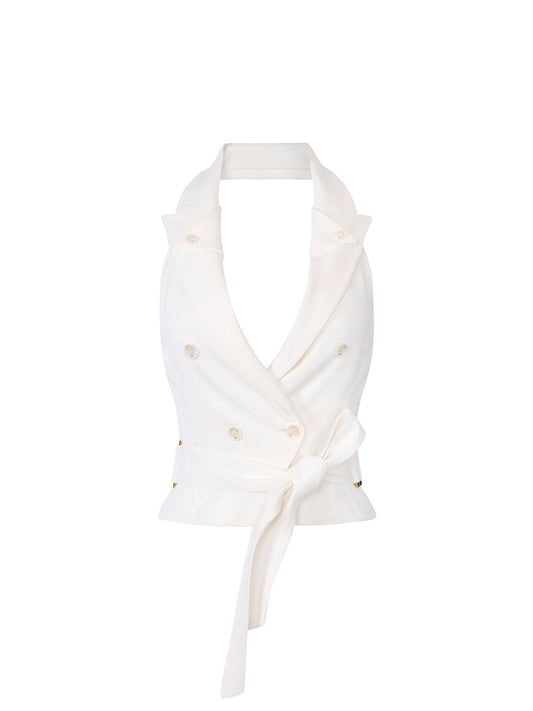 Gabardine waistcoat with belt