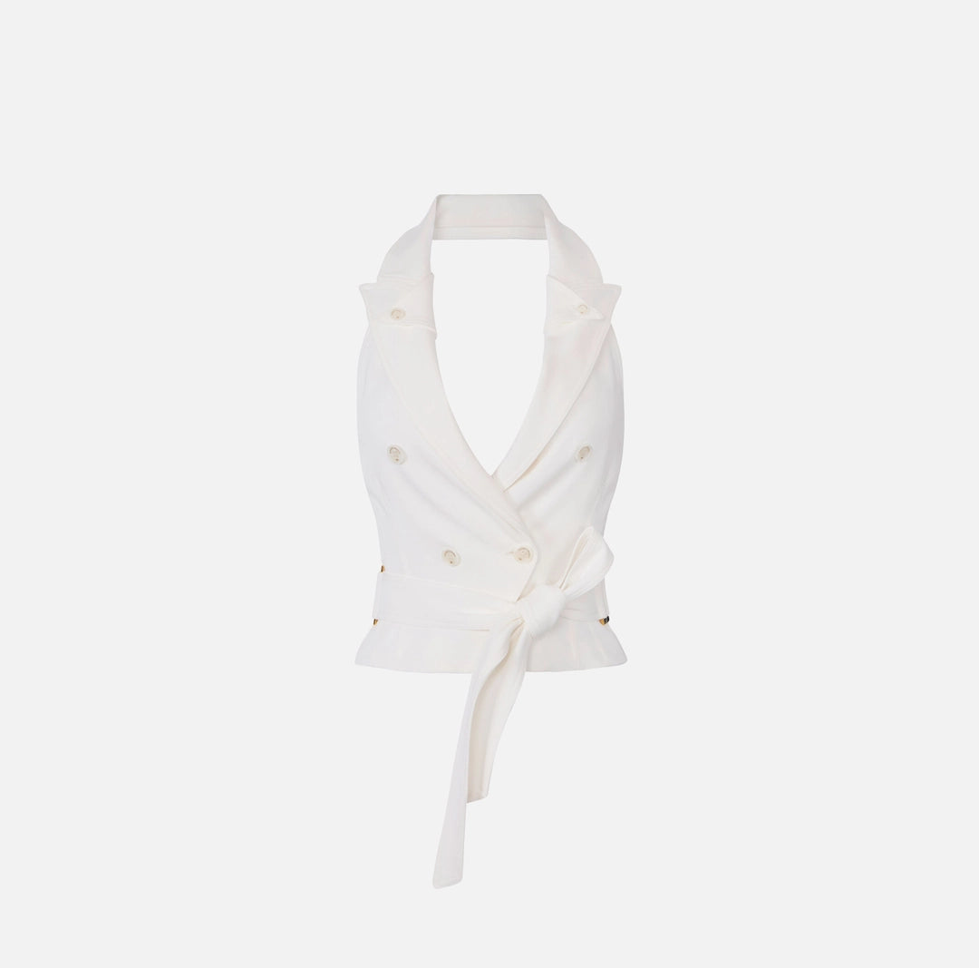 Gabardine waistcoat with belt